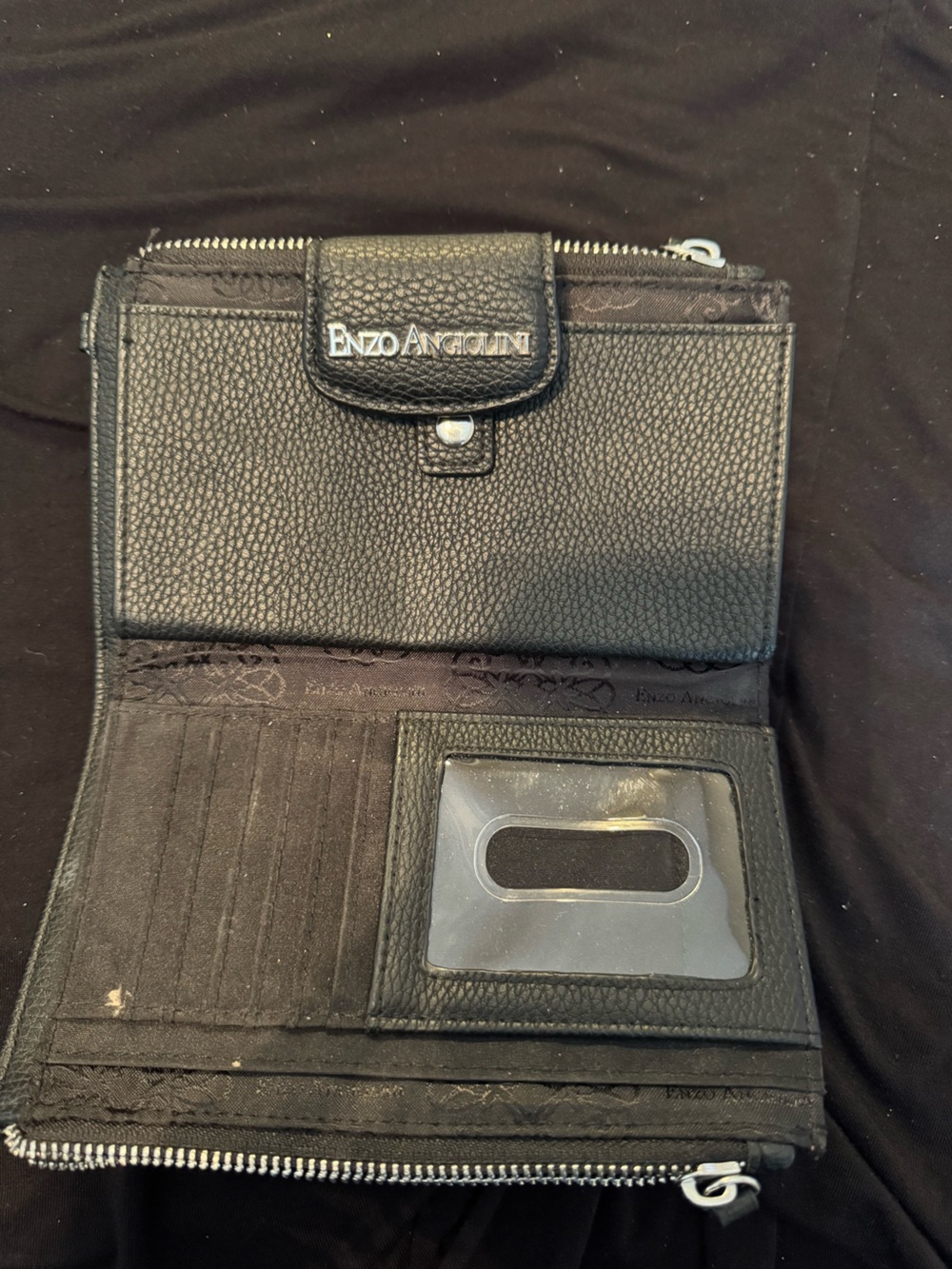 Enzo Angiolini Black Pebbled Leather  Wallet with ID Window